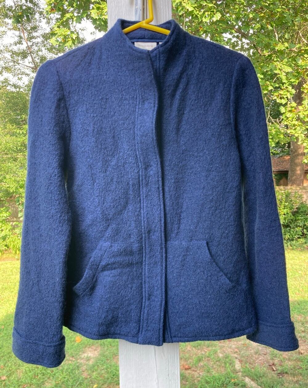 Chico's - Minimalist Classic Coastal Grandma Boiled Wool Navy Snap Jacket - 0/S